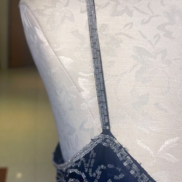 Oleg Cassini Vintage Womens Dress Jacket Set Size 10 Blue Beaded Slip Pure Silk - Picture 8 of 16